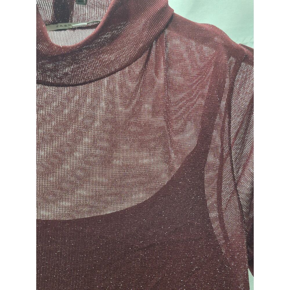 Tash+Sophie Dress Women Sz Med Burgundy Long Sleeve Turtleneck Sheer Layer 7294 - Picture 6 of 8